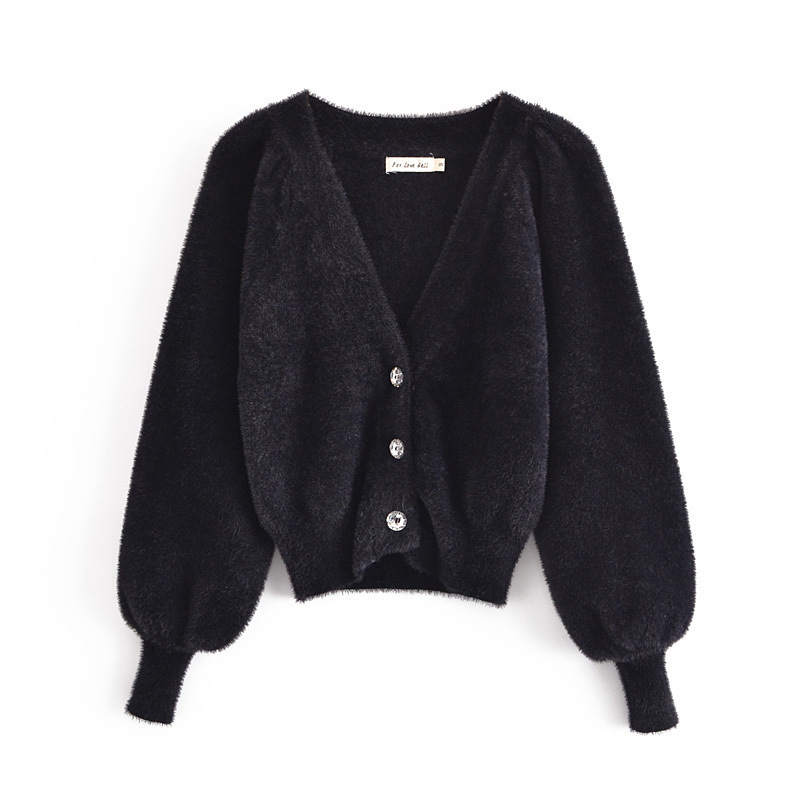 OEM Custom Mohair Women's Cardigan Sweaters Fuzzy Knitwear Long Sleeve Winter Knit Cardigan Sweater