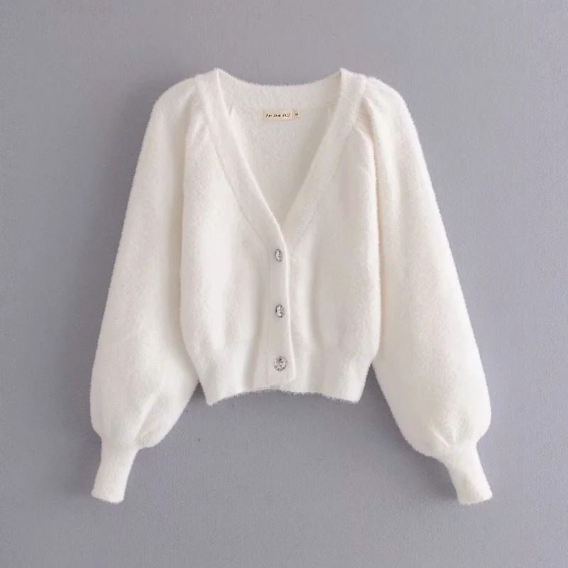 OEM Custom Mohair Women's Cardigan Sweaters Fuzzy Knitwear Long Sleeve Winter Knit Cardigan Sweater