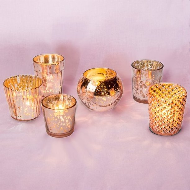 High quality gold color mercury glass votives printed glass votive gold finish