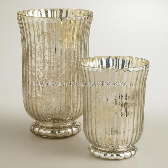 Ribbed Mercury Glass Decorative Votive Gold and Silver Mosaic Glass Candle Holder