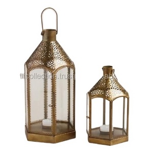 arabic style hanging metal and glass lantern Candle Holder garden wedding Favors