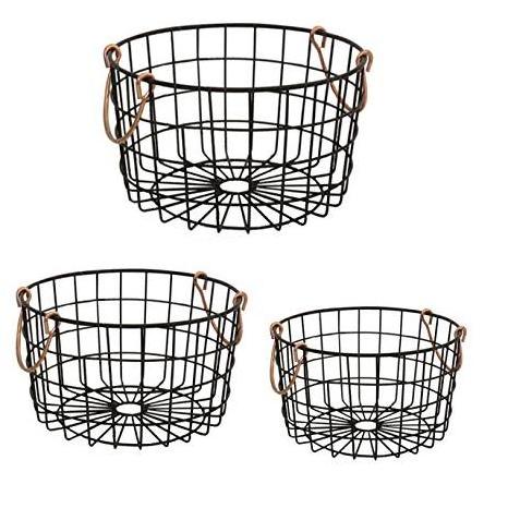 Round Wire Nesting Baskets Black With Copper Handles - Storage, Organization