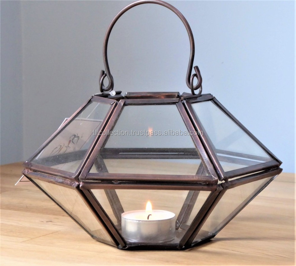 Black Antique Hexagon Shape small lantern Hurricane Candle Holder