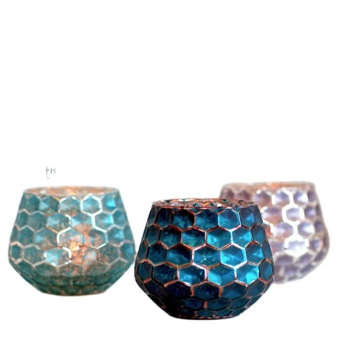 Gorgeous Glass votives for small candles in beautiful peacock blue shades Hammered