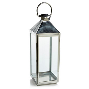 Hammered finish stainless steel metal candle lantern