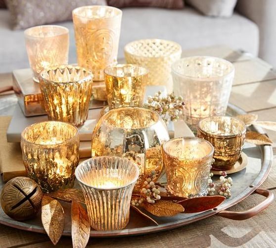 High quality gold color mercury glass votives printed glass votive gold finish