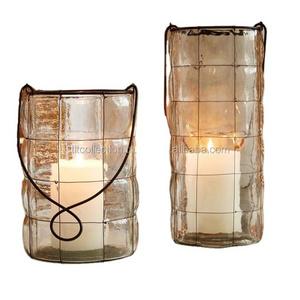 Glass Candle Lantern With Black Wire Hanging Lantern