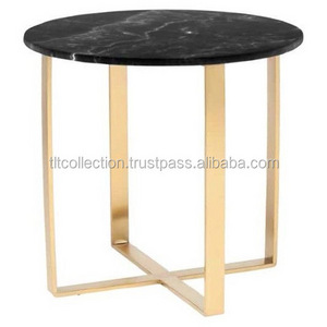 Iron Side Table With Marble Top And Gold Finished Coffee table black marble side table