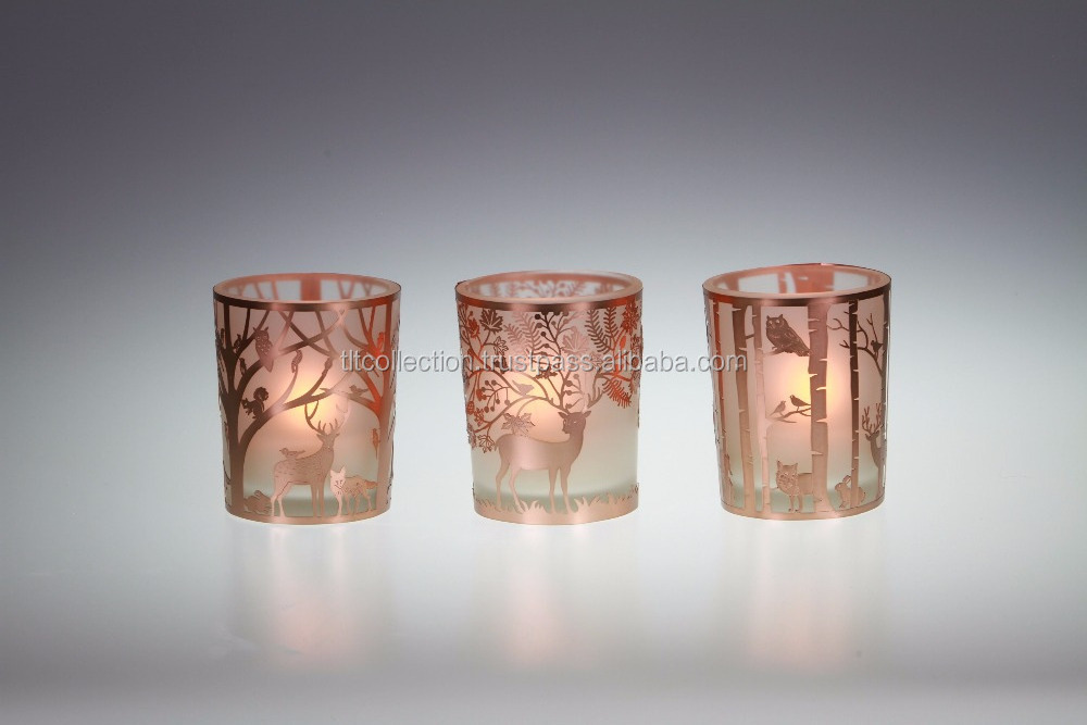 High quality gold color mercury glass votives printed glass votive gold finish