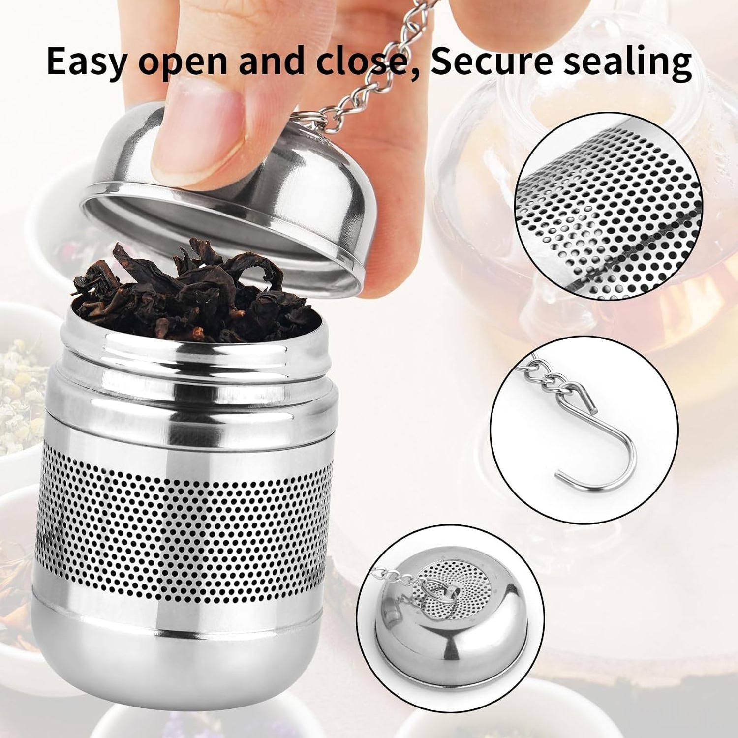 Stainless Steel Tea Infuser Strainer for Loose Tea Steeper, Fine Mesh Tea Ball holder with Chain Hook and Lid,LTX0168