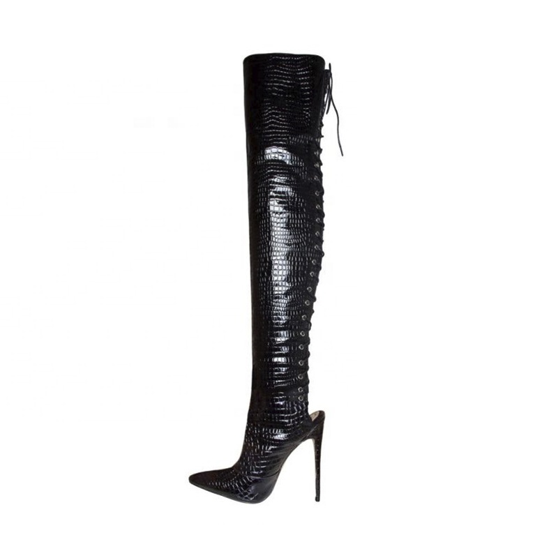 2023 Latest design sexy patent leather black thigh high custom boots