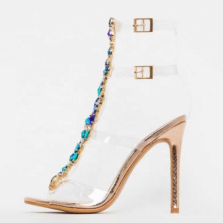 Customize Clear PVC Crystal Heels Women Sandals Shoes