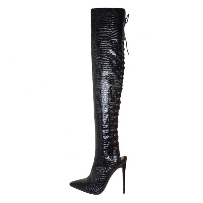 2023 Latest design sexy patent leather black thigh high custom boots