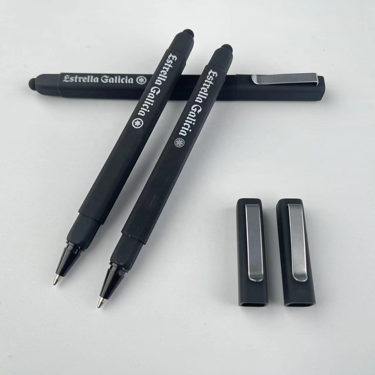 Plastic Hot Selling Metal Clip Black Rubber Finish Square Ballpoint Hotel Ball Pen With Custom Logo And Stylus