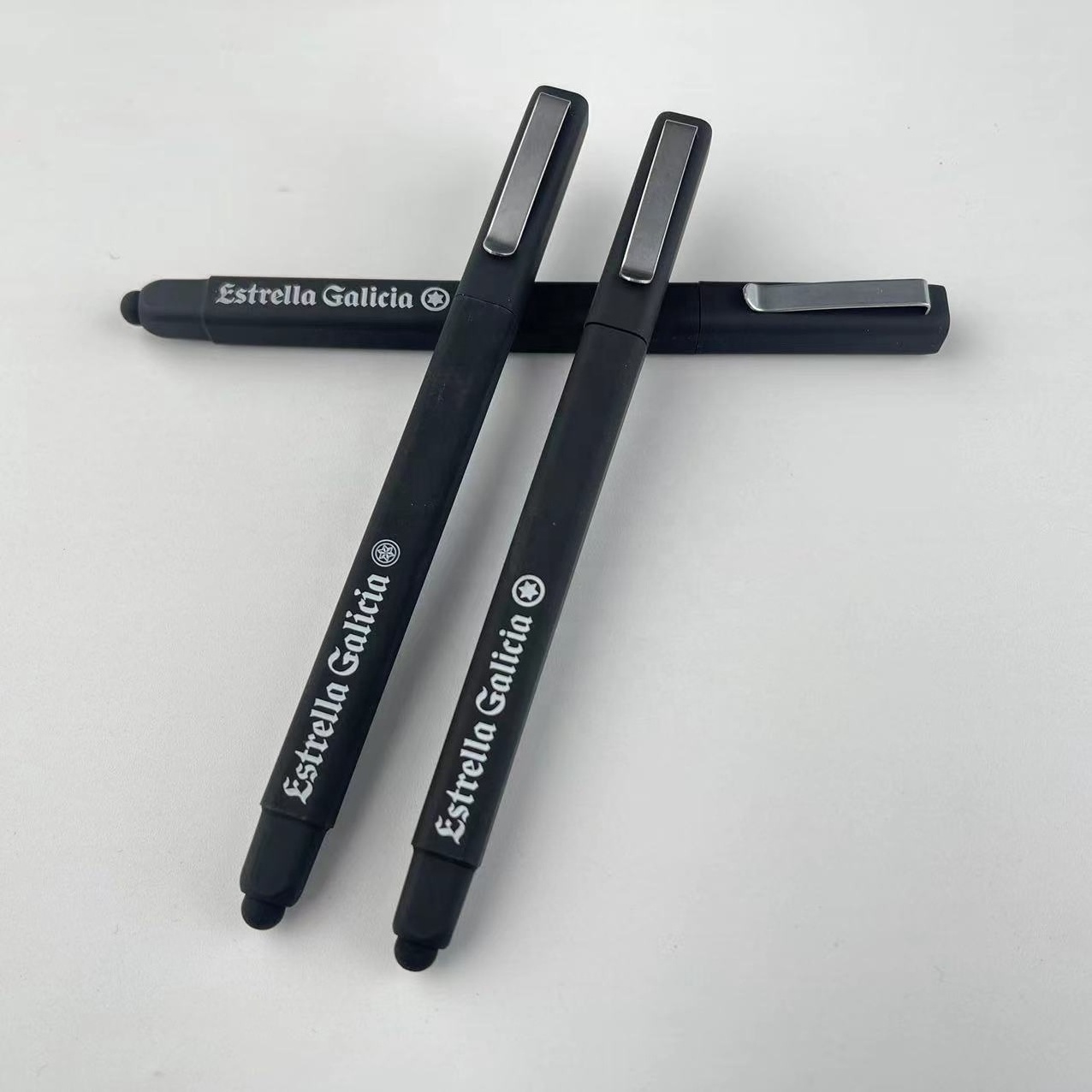 Plastic Hot Selling Metal Clip Black Rubber Finish Square Ballpoint Hotel Ball Pen With Custom Logo And Stylus