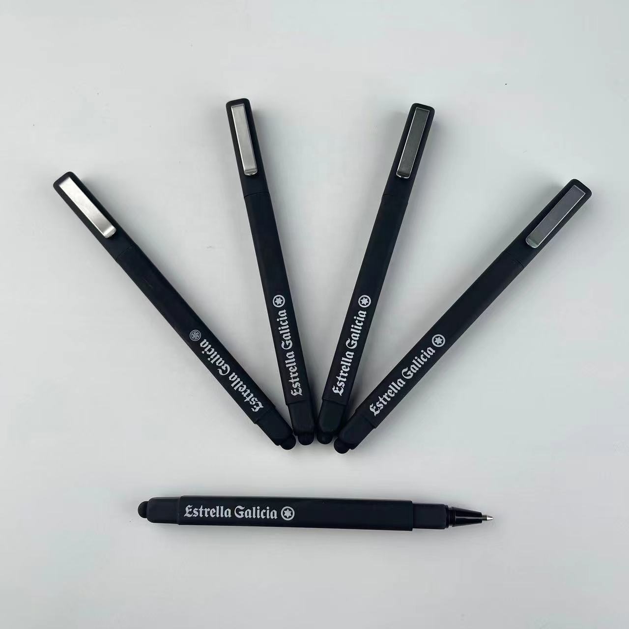 Plastic Hot Selling Metal Clip Black Rubber Finish Square Ballpoint Hotel Ball Pen With Custom Logo And Stylus