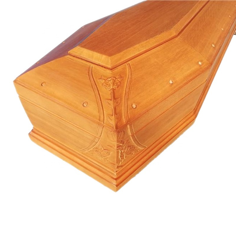 Factory Direct Sale Solid Wood Coffin Casket With Flower Carving European style funeral wooden coffins