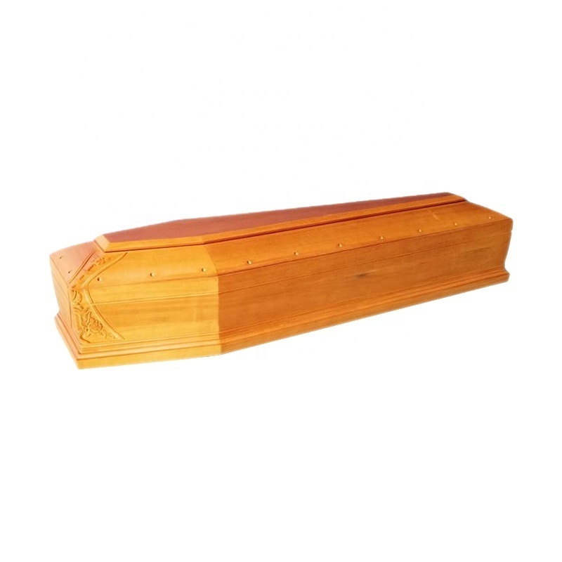 Factory Direct Sale Solid Wood Coffin Casket With Flower Carving European style funeral wooden coffins