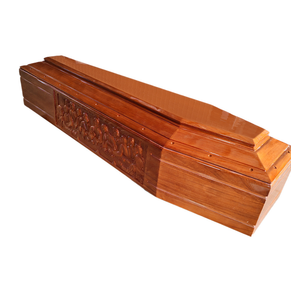 Factory Direct Sale Solid Wood Coffin Casket With Flower Carving European style funeral wooden coffins