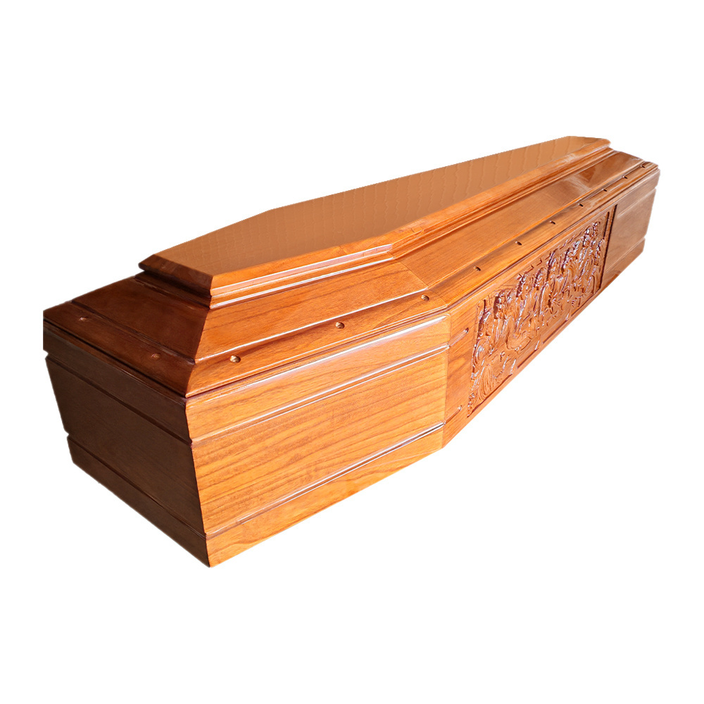 Factory Direct Sale Solid Wood Coffin Casket With Flower Carving European style funeral wooden coffins