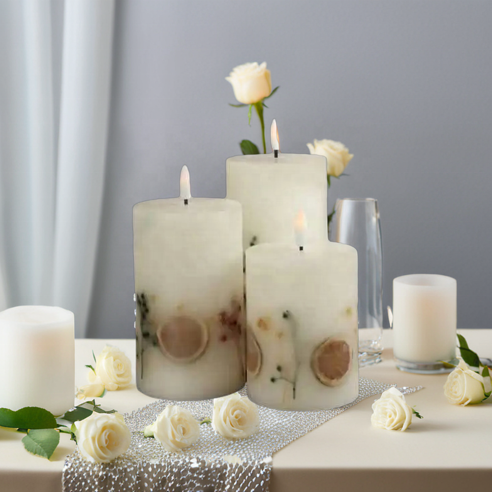 Customizable Flameless LED Candles with Floral Pattern for Home Decoration and Gifts for Weddings Halloween New Year