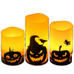 Classic Flameless LED Candles With Ghost Pumpkin Decad Timed Remote Control For Halloween Home