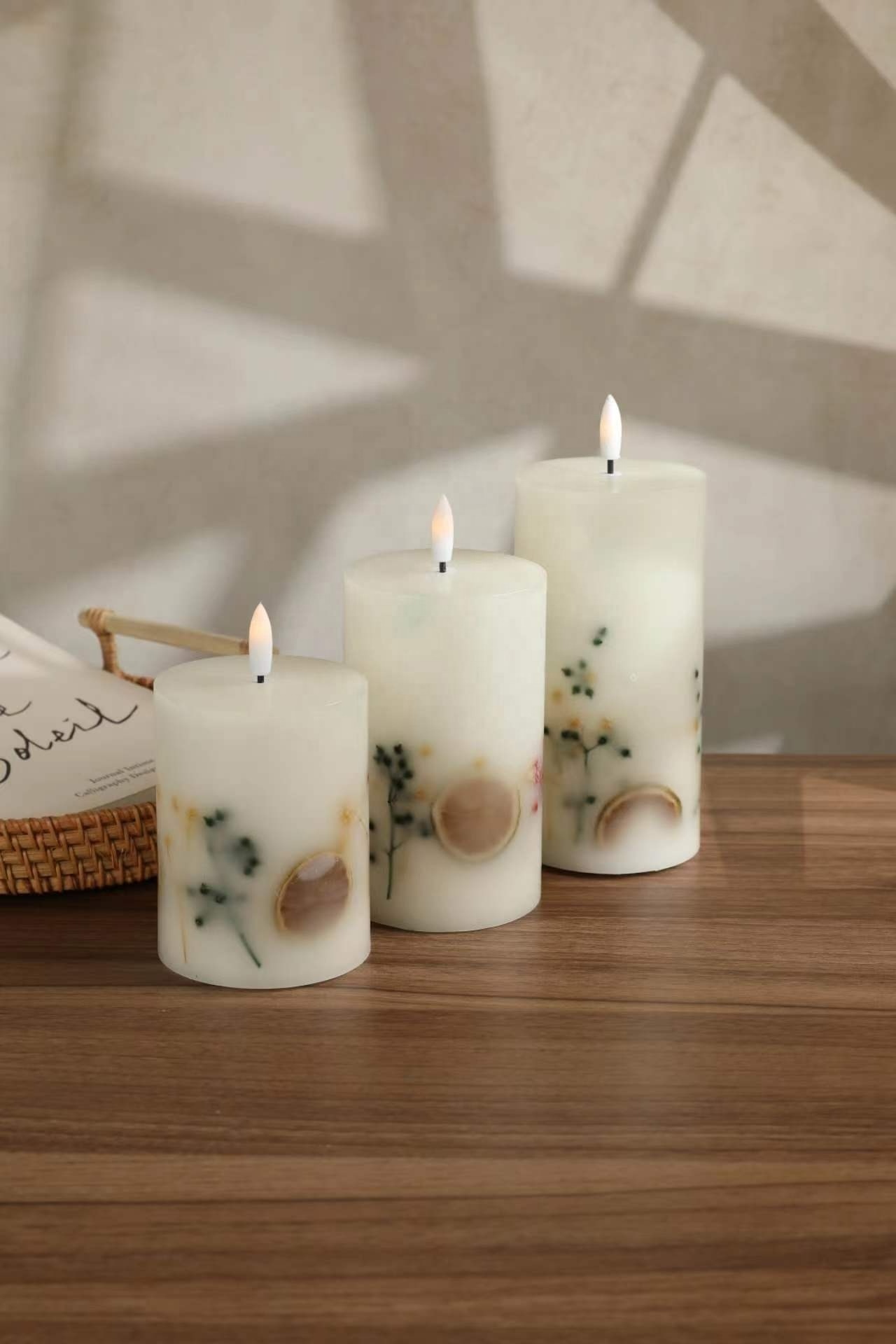 Customizable Flameless LED Candles with Floral Pattern for Home Decoration and Gifts for Weddings Halloween New Year