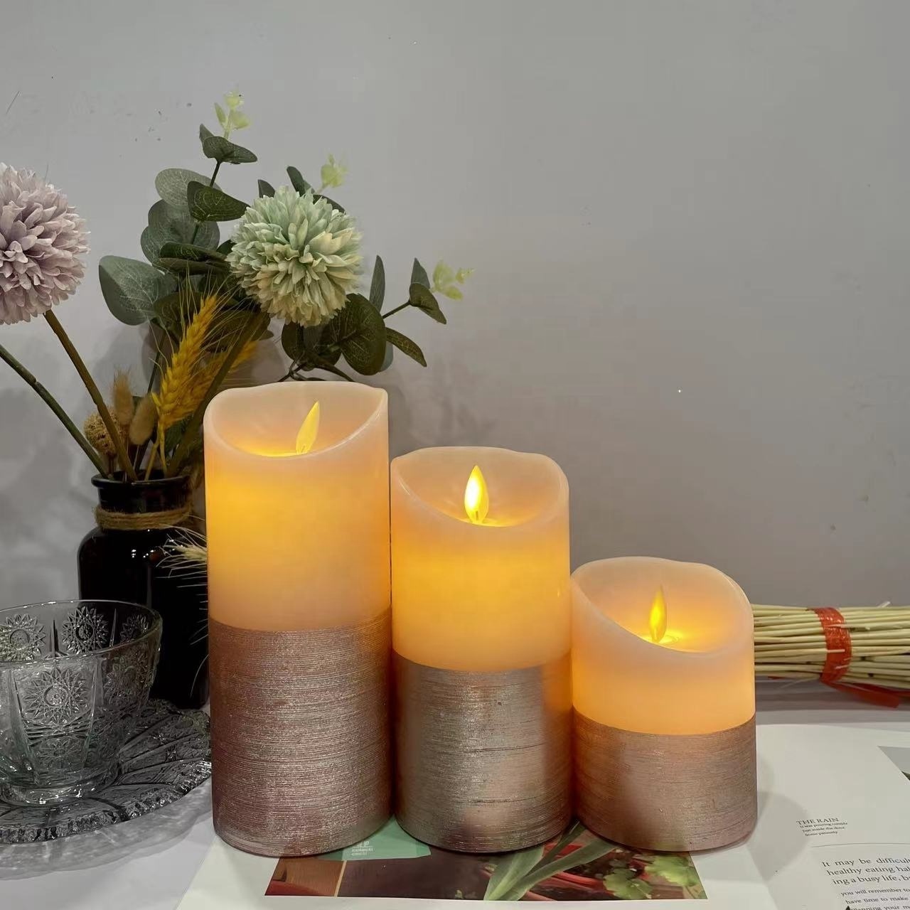 Wholesale Moving Wick Pink LED Candle with Timing holiday smooth led flickering candles  home decoration