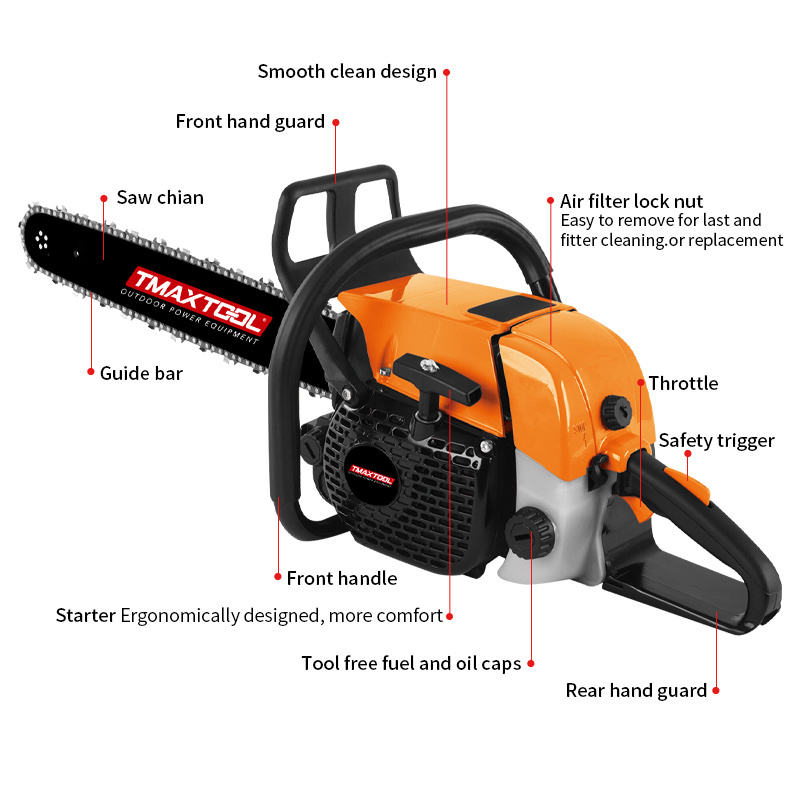 72CC Professional Powerful Easy Start  2-Stroke Gasoline Powered Chain Saw 20inch Right Angle Petrol Chainsaw