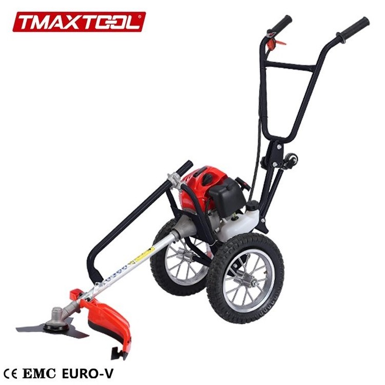 65cc high-power gasoline manual grass trimmer garden weeding machine with 2 wheels hand push brush cutter