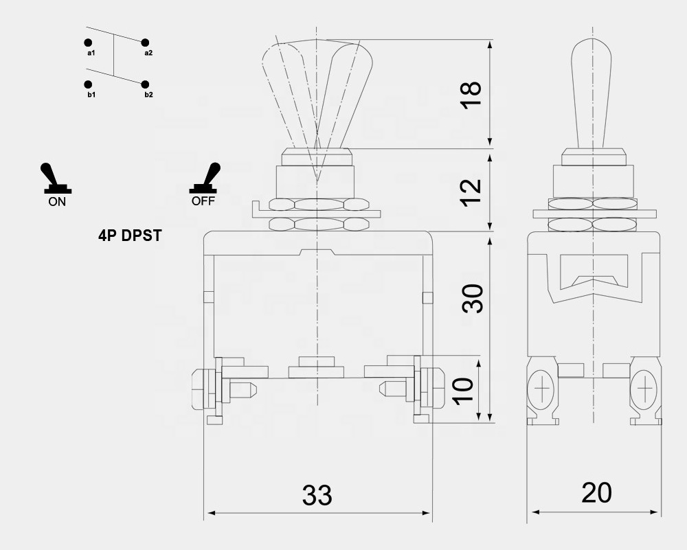 TMAZTZ 15A 250V on off on overheat protection slide switch 4-way toggle switches 12mm(T511B)