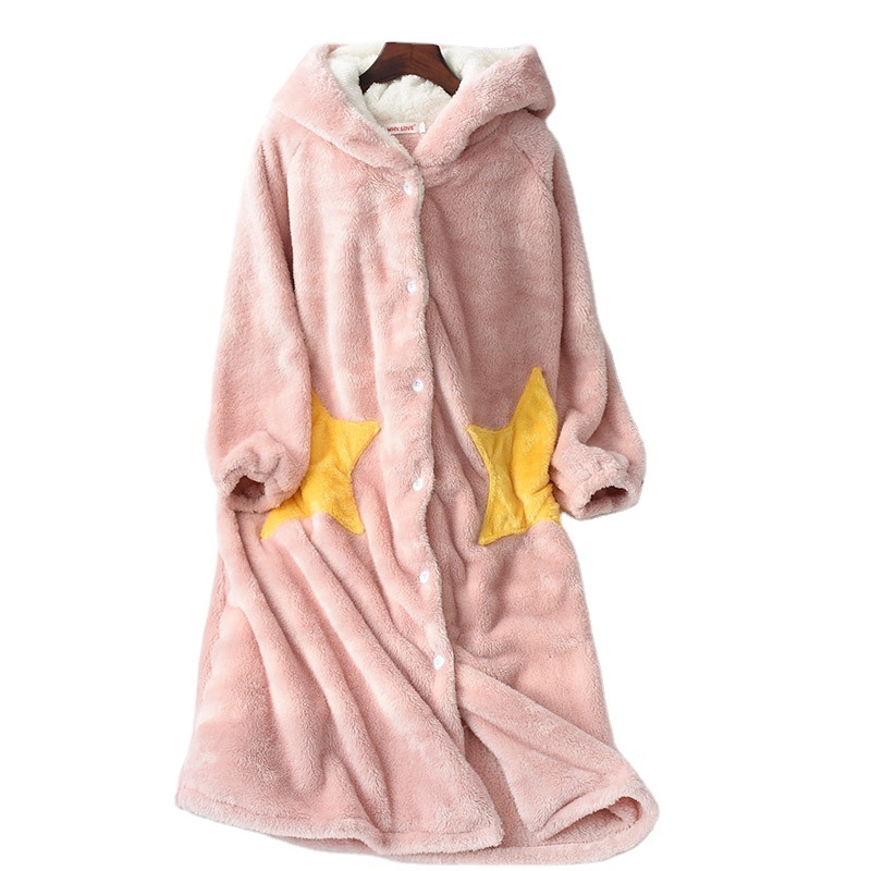 Thicken Cute Housecoat Cartoon Star Sweet Coral Fleece Sleepwear