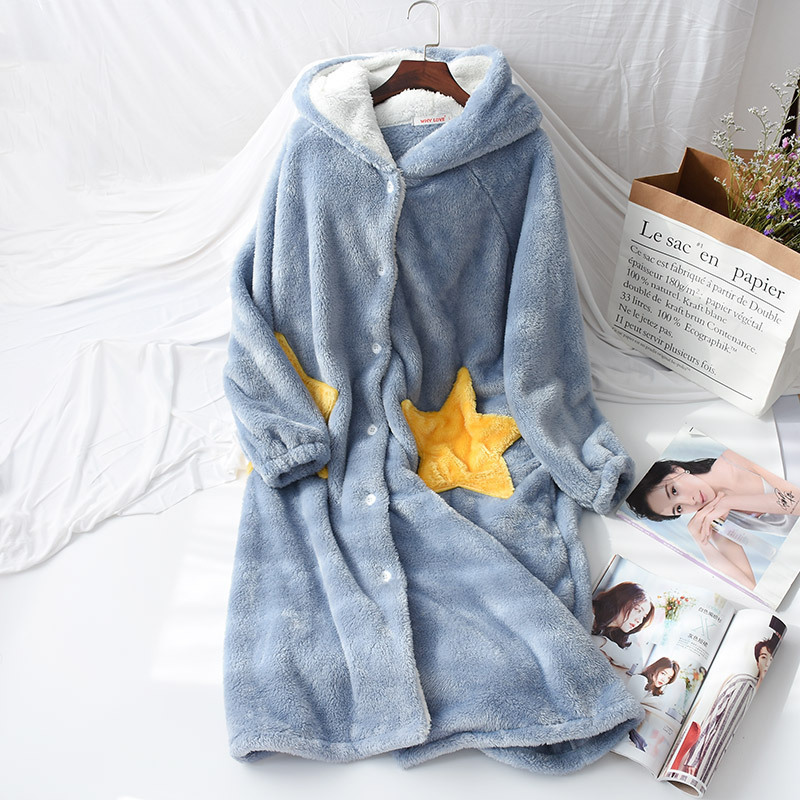 Thicken Cute Housecoat Cartoon Star Sweet Coral Fleece Sleepwear