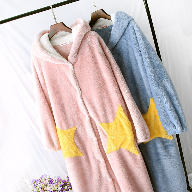 Thicken Cute Housecoat Cartoon Star Sweet Coral Fleece Sleepwear