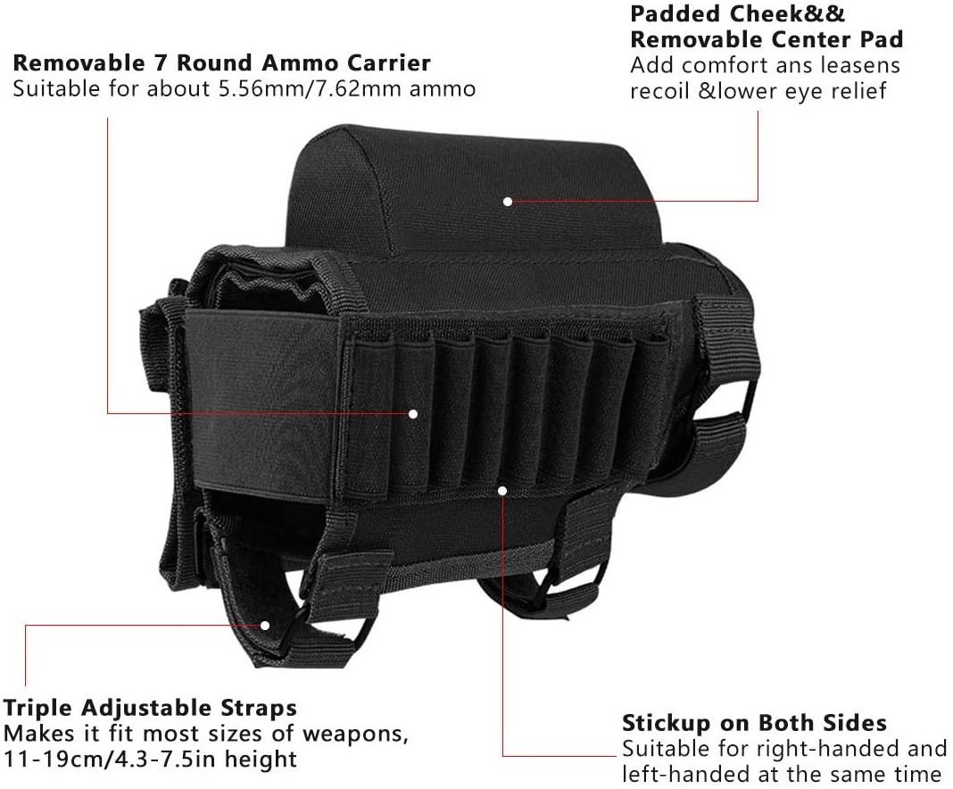 Hunting Shooting Tactical Cheek Rest Pad Ammo Pouch with 7 Shells Holder