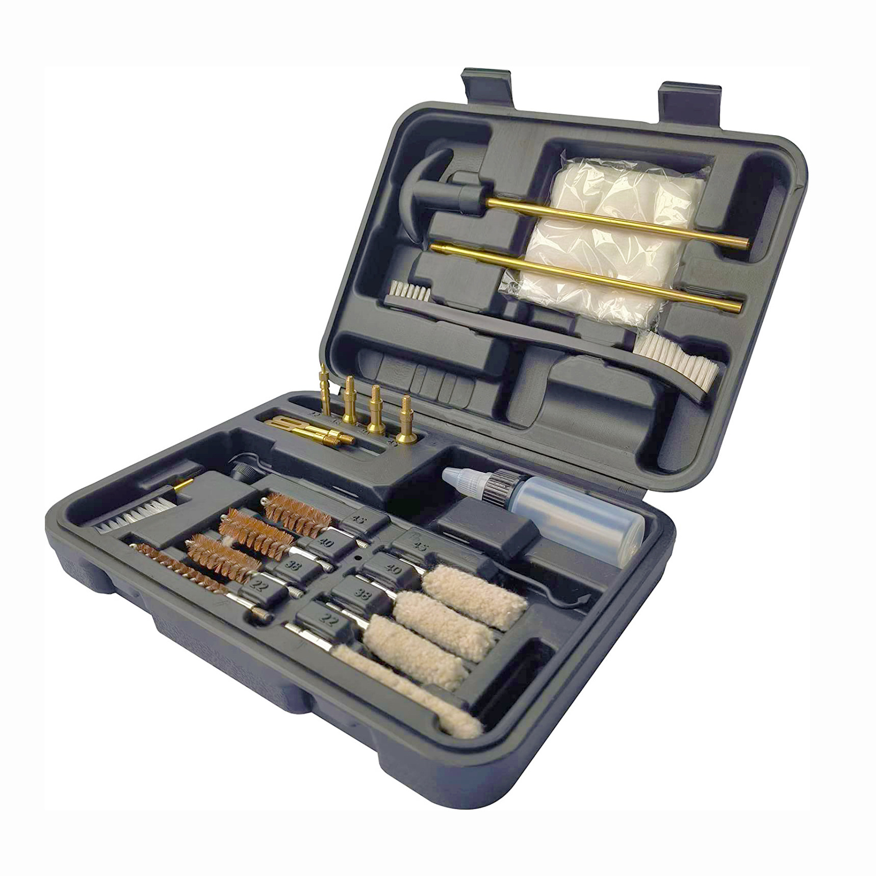 9mm .38 .22 .40 .45 Caliber for Hunting Shooting with Bronze Bore Brush & Brass Jag Oil Bottle gun cleaning kit