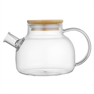 700Ml Wholesale Glass Teapot Flower Tea Clear Borosilicate Glass Teapot Heat Resistant Glass Tea Pot With Bamboo Lid