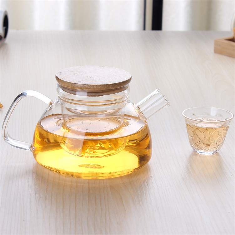 High Quality stainless steel Handcrafted borosilicate glass tea pot with removable tea pot infuser