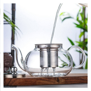 Factory price 600/800/1000ml Heat Resistant tea pots glass with infuser single tea pots