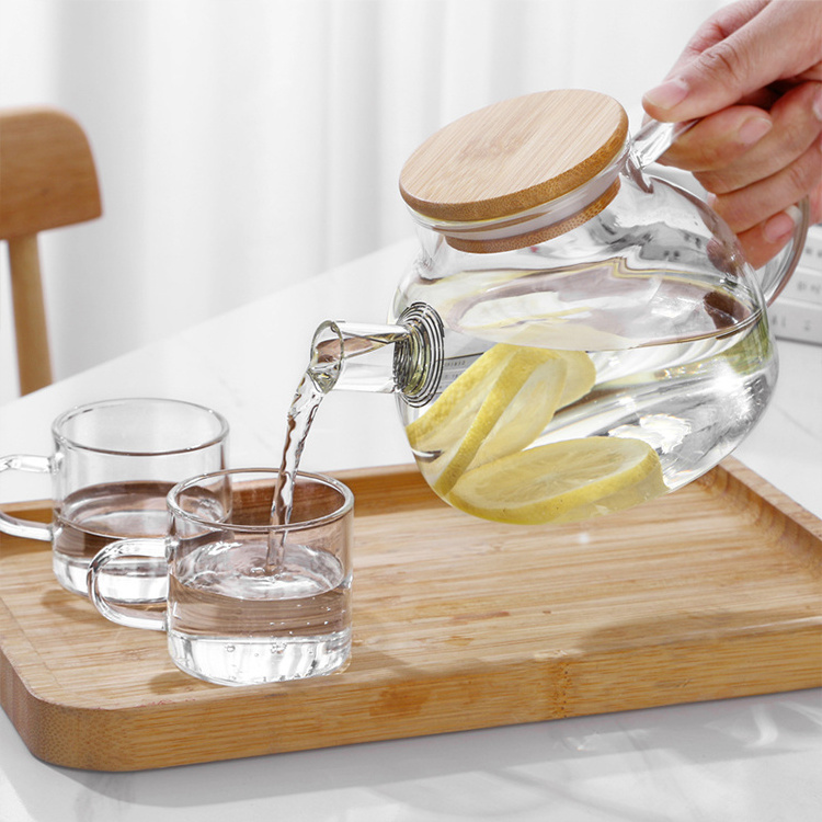 700Ml Wholesale Glass Teapot Flower Tea Clear Borosilicate Glass Teapot Heat Resistant Glass Tea Pot With Bamboo Lid