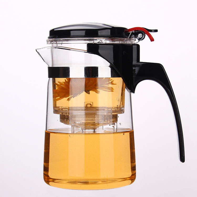 950ml Wholesale Heat Resistant Borosilicate Glass Tea Pot With Infuser And plastic cover