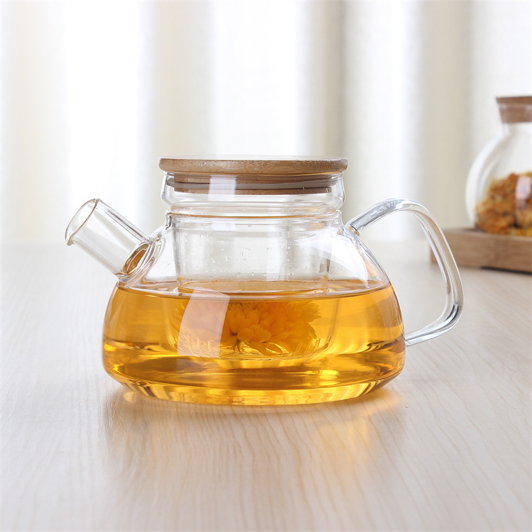 High Quality stainless steel Handcrafted borosilicate glass tea pot with removable tea pot infuser