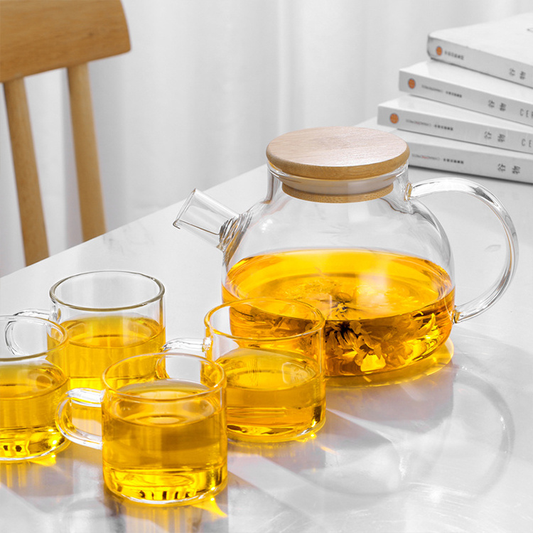 700Ml Wholesale Glass Teapot Flower Tea Clear Borosilicate Glass Teapot Heat Resistant Glass Tea Pot With Bamboo Lid