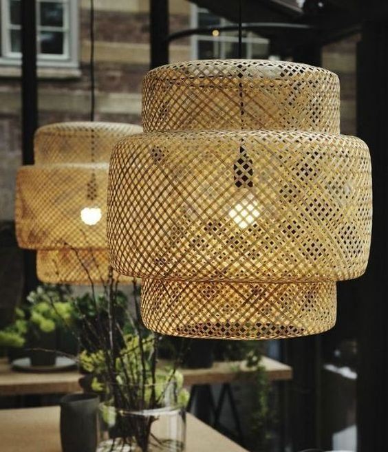 Customized Natural Bamboo Lampshade home decor luxury plastic led light cover round ceiling with lights