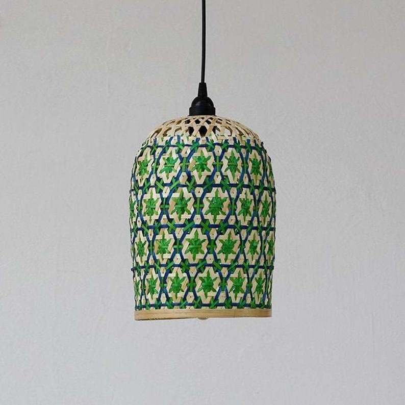 Floral Pattern Bamboo Pendant Lamp Shade Round Shape Bamboo Light Rattan Lamp Bamboo Pendant Light Ceiling Light