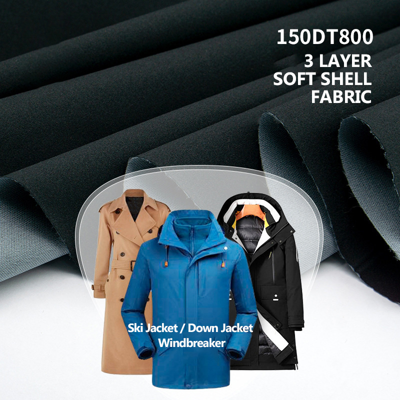 Waterproof Windbreaker Tricot Laminated PTFE TPU Membrane 3 layer Polyester Softshell Soft shell fabric for Bomber Puffer jacket