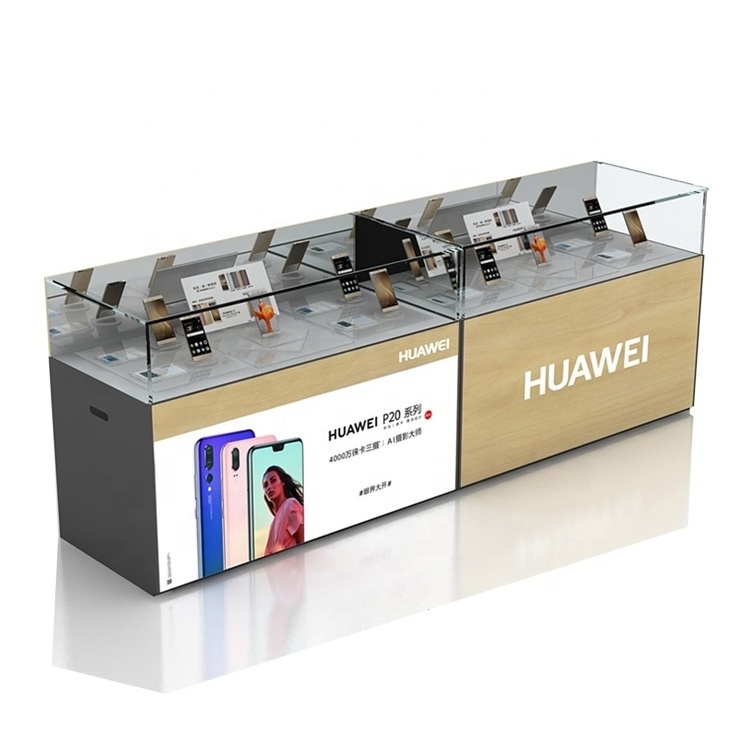 OEM Shopping Mall Mobile Phone Retail Table Modern Retail Shop Glass Cabinet Display Showcase