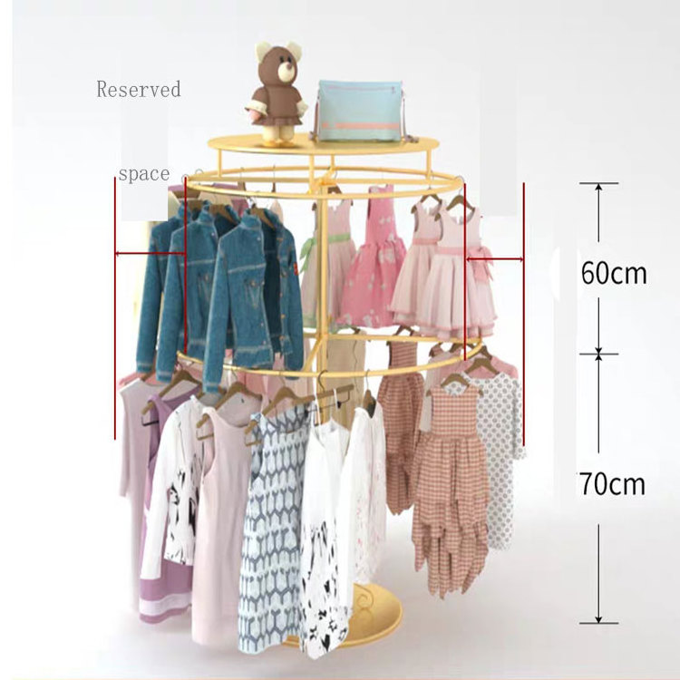 TMJ-2532 Custom Shopping Retail Store Metal Gold Rotating Garment Clothing Hanging Display Stand Rack