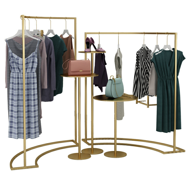 TMJ-2242 wholesale customized metal Retail Cloth Store Portable Gold Fashion Clothes Rack Dress clothing display stand racks