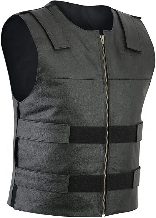 Men Bullet Proof Style Leather Motorcycle Vest for Bikers Tactical Waistcoat